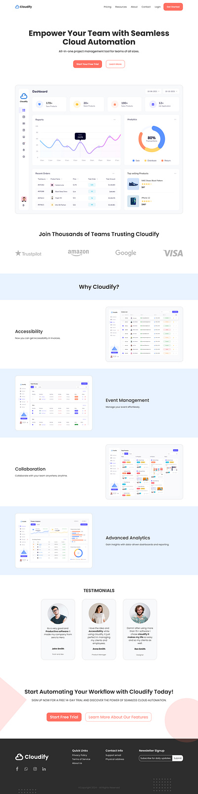 Full Page Cloudify UI/UX SaaS Design Idea. branding design figma graphic design hero section home page homepage illustration landing page logo saas typography ui ux vector web design