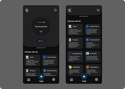 AI Assistant Mobile App UI ai ai assistant app ai powered app dark mode mobile app task management app ui ux