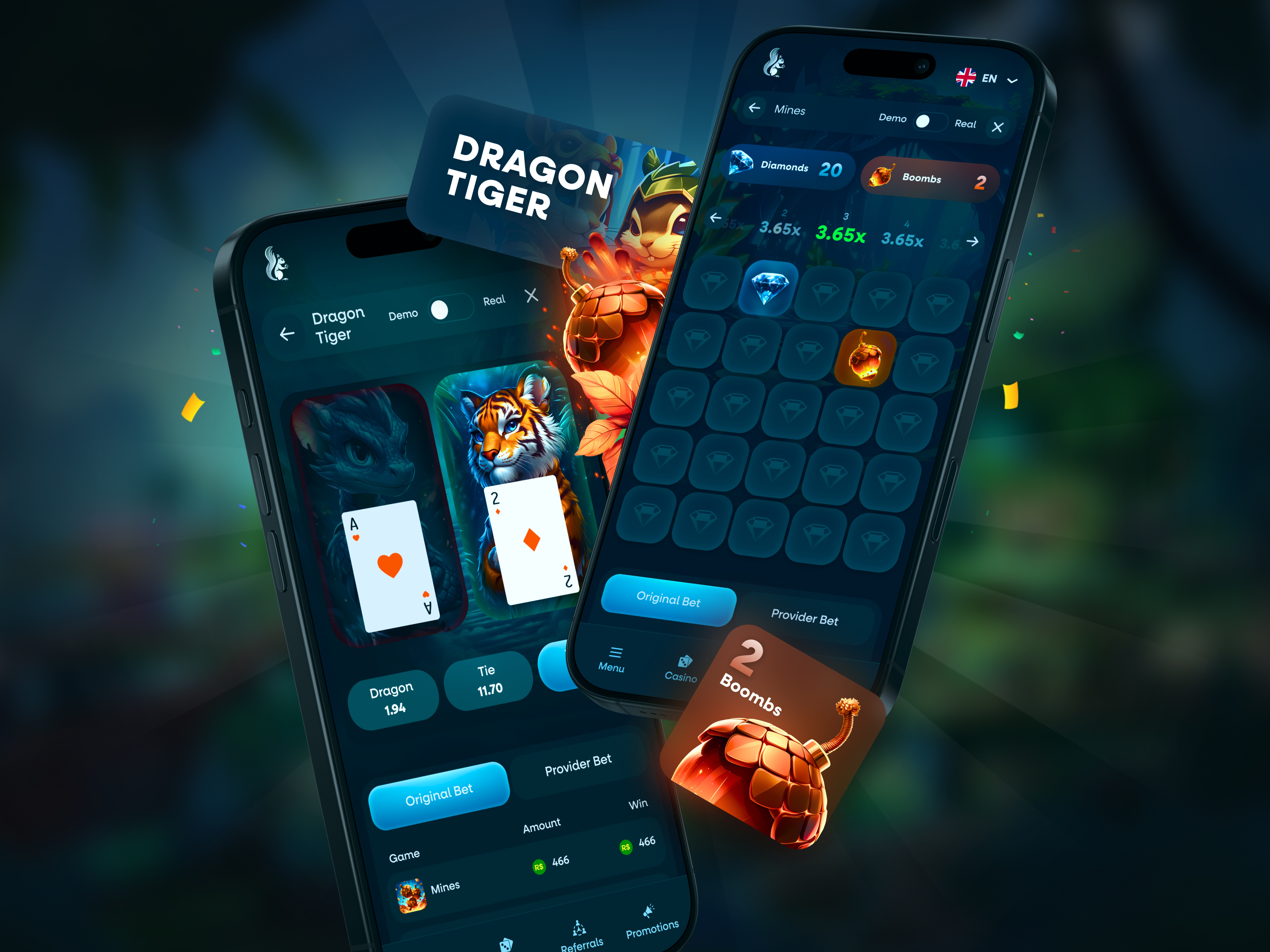 Example of Mines & Dragon Tiger - Casino Games