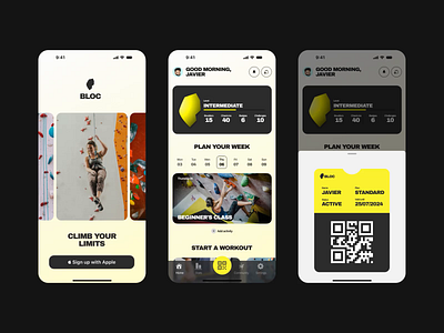 Bloc - Climbing gym mobile app design after effects app design climbing gym design figma ios iphone app mobile app mobile design ui ui design ux ux design