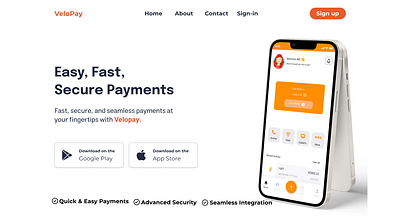 Landing Page for Velopay Payment App 3d animation branding graphic design logo motion graphics ui