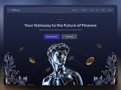 ReFinance - Hero Section 3d 3d element 3d website branding finance futuristic glass glass effect greek statue hero section inspiration interactive ui minimalist minimalist design past modern renaissance statue ui ui design