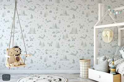 Forest Friend in soft Grays pattern animation branding cute digital illustration forest fox graphic design illustration kids nursery pattern repeat pattern soft gray spoonflower surface design sweet textile
