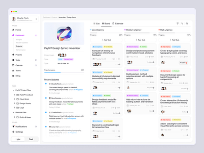 Progress / kanban Board board dashboard kanban progress progress board project management sidebar software tasks to do ui uiux urgency user experience user interface ux