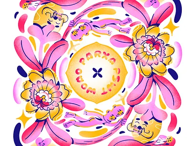 WOAO ft PSWT character colorful colors doubleface fashion design flowers illustration passionfruit procreate restaurant woao