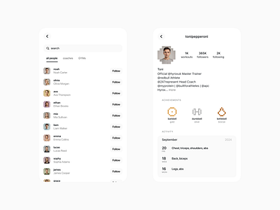 liften: search + user profile app fitness interface mobile product ui