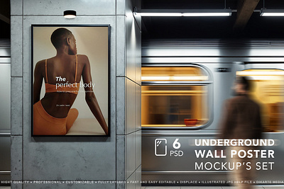 Underground Wall Poster Mockups ad advertisement banner brand branding city flyer media mock up mockup outdor outside poster presentation street poster template train underground