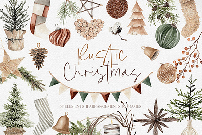 Watercolor Clipart -RUSTIC Christmas boho christmas christmas clipart christmas tree png christmas wreath ornaments clipart rustic christmas watercolor boho watercolor christmas watercolor clipart watercolor winter winter clipart