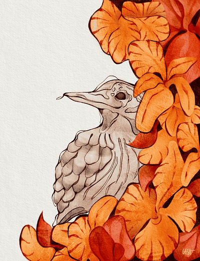 Soul bird animal illustration autumn color bird art bird portrait cool shapes digital art ink lines leaf little bird orange leaves stylization