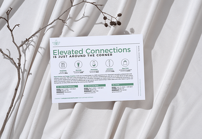 Postcard Marketing: Elevated Connections branding cannabis cannabis events design event marketing event packages event sales events graphic design guerrilla marketing marijuana marketing packages postcard sales