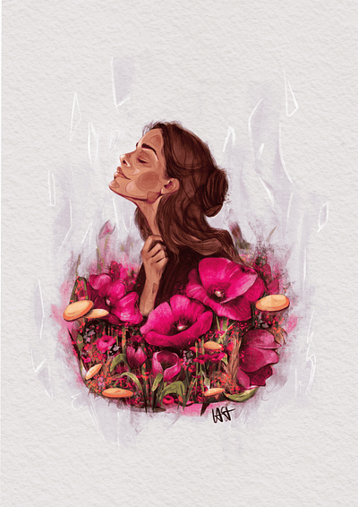 Dearest Bliss blessed blissful cool flower cute girl digital art digital portrait feel nature flower field hot pink nature connection nature illustration procreate painting stylized