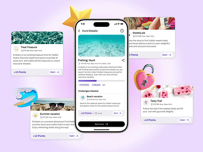 In-Store Treasure Hunt & Coupon Unlocking 3d 3d design 3d elements adventure game design animation app design augmented reality creative app figma design gamification graphic design ios location based game mobile app playful design scavanger hunt top mobile app design ui ux visual design