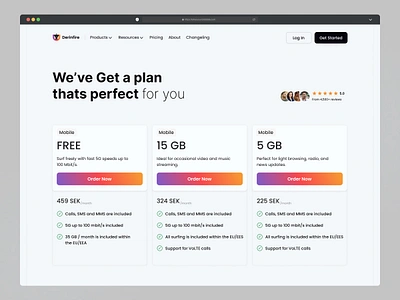 Telecom / mobile services industry clean conversion oriented e commerce ladning page minimalist design mobile plans modern ui pricing table subscription telecom trust and secrity uiux user friendly web design website design