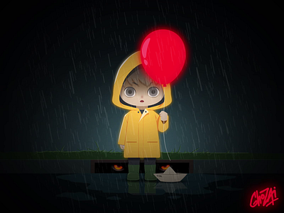 George from IT animation chibi fanart film illustration motion graphics rain scene