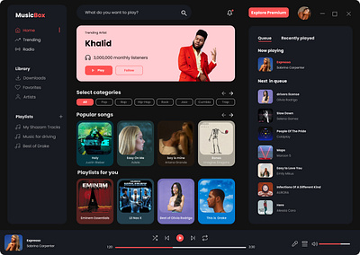 Music Player - Daily UI #9 branding dailyui design desktop figma graphic design illustration logo music musicplayer ui uichallenge ux vector