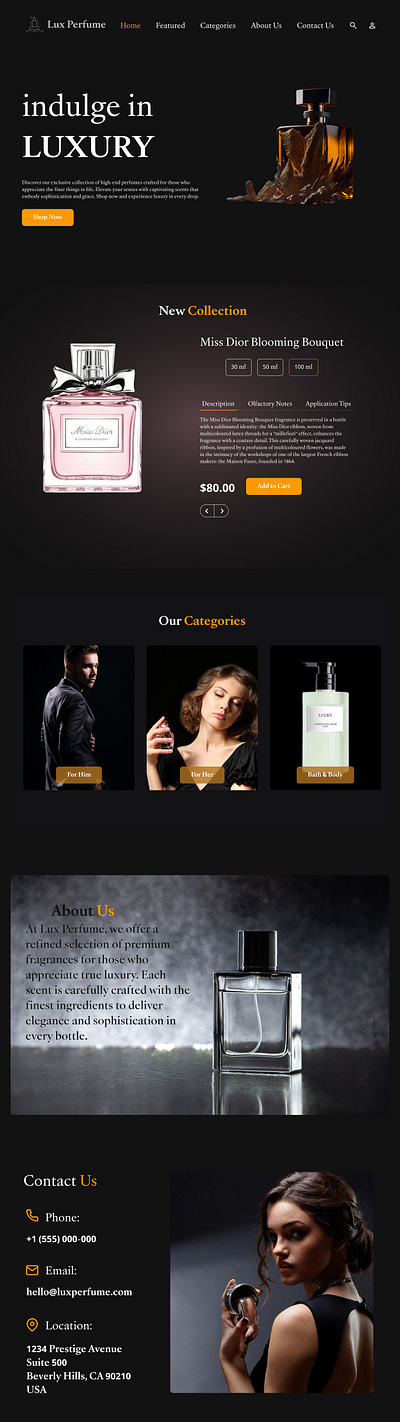 E-commerce Shop - Daily UI #12 branding dailyui design ecommerce figma graphic design illustration landingpage logo luxury perfume ui ux vector website