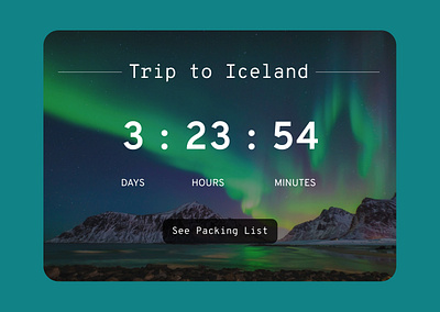 Countdown - Daily UI #14 branding countdown dailyui design figma graphic design iceland illustration landingpage logo timer trip ui uichallenge ux vector