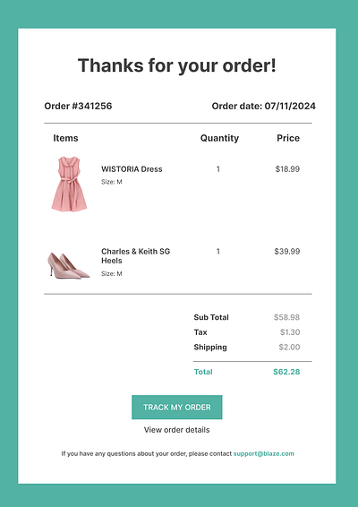 Purchase Receipt - Daily UI #17 branding clothes dailyui design email fashion figma graphic design illustration logo purchase receipt ui uichallenge ux vector