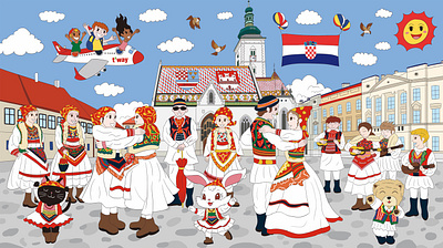 Dance in front of St. Mark's Church Illustration artwork character city croatia dance design drawing europe festival graphic design illustration korean landmark landscape traditional travel zagreb