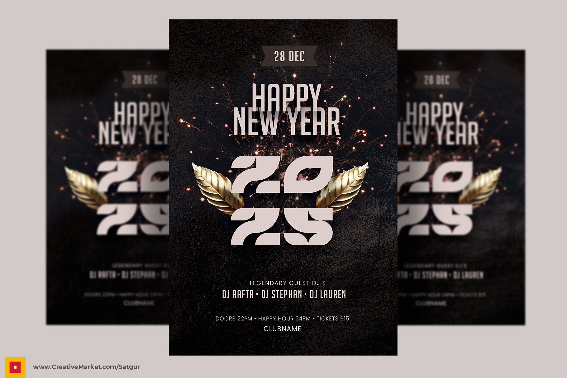 New Year Party Flyer Template advertisement branding christmas countdown december 31 dj event download template flyer graphic design happy holidays layout new year party new years eve nightclub nye flyer poster print template psd satgur flyers xmas