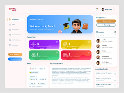 Candidate Dashboard Design 3d app b2c candidate dashboard design employee experience freshers hiring job job portal product saas ui