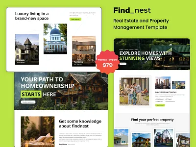 Findnest – Webflow Template for Real Estate housing market luxury homes modern design online listings property details property listing property search property showcase real estate real estate agent real estate business real estate sales real estate website residential properties responsive uiux web design web development web flow website webflow template