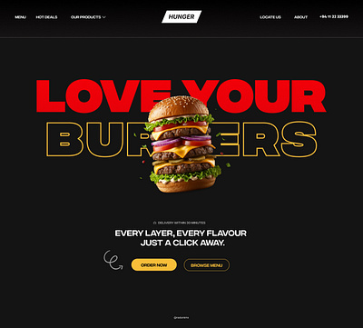 🍔 LOVE YOUR BURGERS - Burger Shop Landing Page Design 🍟 black burger figma landing page ui