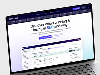 SaaS Landing Page Design for SEO Tools Platform - sitecurve.com blue clean design figma fresh landing page mobile responsive responsive saas seo seotools software as a service ui uiux ux web design website