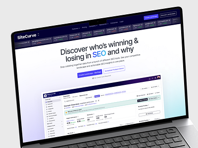 SaaS Landing Page Design for SEO Tools Platform - sitecurve.com clean design figma fresh landing page mobile responsive saas seo seotools software as a service ui ux