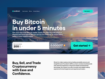 Nordikcoin - Bitcoin website design ai bitcoin buy calculator convert crypto cryptocurrency dashboard home homepage ice landing midjourney nordic ui webdesign website