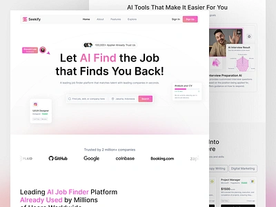 Seekify - Job Seeker Landing Page aipowered airecruitment candidate careertech employers hiring job job board job directory job portal job search job seeker landing page platform recruitment ui userexperience uxdesign web design webdesign