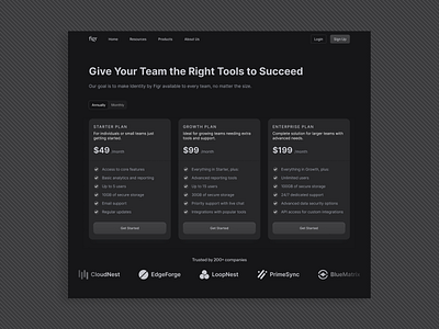 Pricing Page | Dark Theme clean dark mode dark theme finance finance platform interface landing page minimalist price pricing pricing cards pricing page pricing plans pricing table product design saas ui ux web design