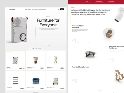 Furnishly - Furniture website landing page b2b chair clean design e commerce furniture website ecommerce ecommerce landing page furniture furniture store interior landing page minimalist product startup table ui uiux ux web design website