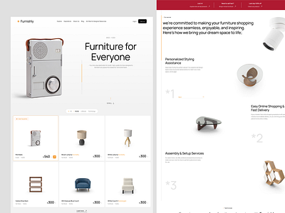 Furnishly - Furniture website landing page b2b chair clean design e commerce furniture website ecommerce ecommerce landing page furniture furniture store interior landing page minimalist product startup table ui uiux ux web design website