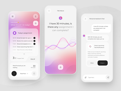 AI-Powered Personal Assistant App ai ai powered app apps artificial intelegence assistant branding clean design futuristic graphic design illustration modern personal personal assistant powered simple ui ux website