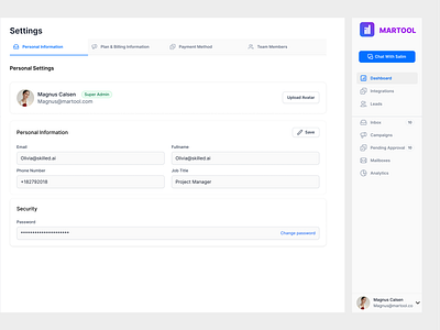 Settings page b2b design dashboard navigation saas uiux design ux design