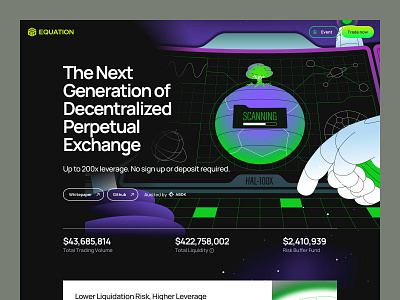 Equation - Decentralized Perpetual Exchange branding design landing uxui design web design web3