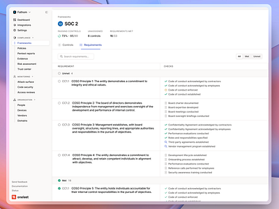 SOC2 - Requirements View - Table compliance design figma list minimal product design saas security sidebar table tabs ui ui design ui ux web