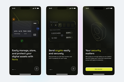 Crypto app onboarding appdesign card crypto darkmode defi design onboarding product design ui ux wallet