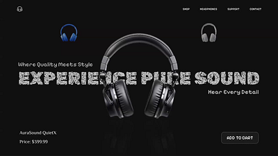 Elevate Your Audio – Premium Headphone UI Animation 3d animation figma headphone premium look headphone ui headphone web desing landing page ui user interface ux