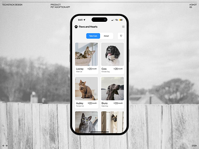 Pet Adoption App adoption animal animalcare app design appdesign care design interface mobile pet petcare ui ui design