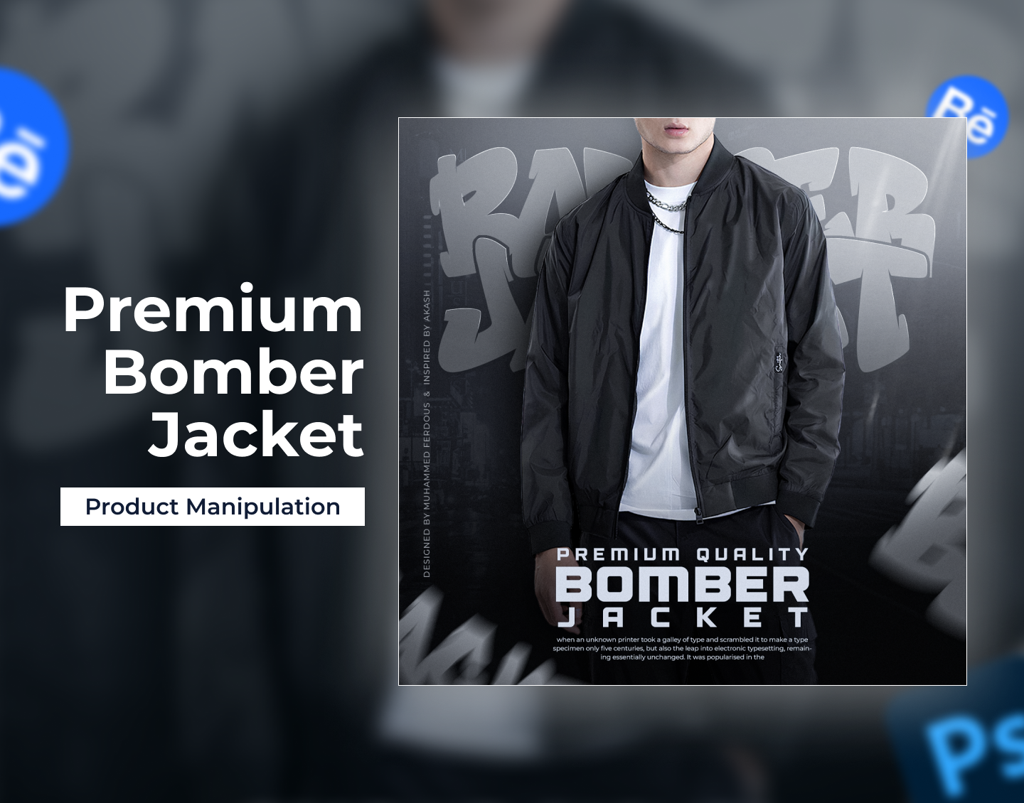 Product Design & Manipulation - Premium Bomber Jacket ads design apparel bomber jacket branding creative composition creative design creative direction fashion branding jacket mockup manipulation photo manipulation photoshop poster art poster design premium quality product design social media ads streetwear typography visual design