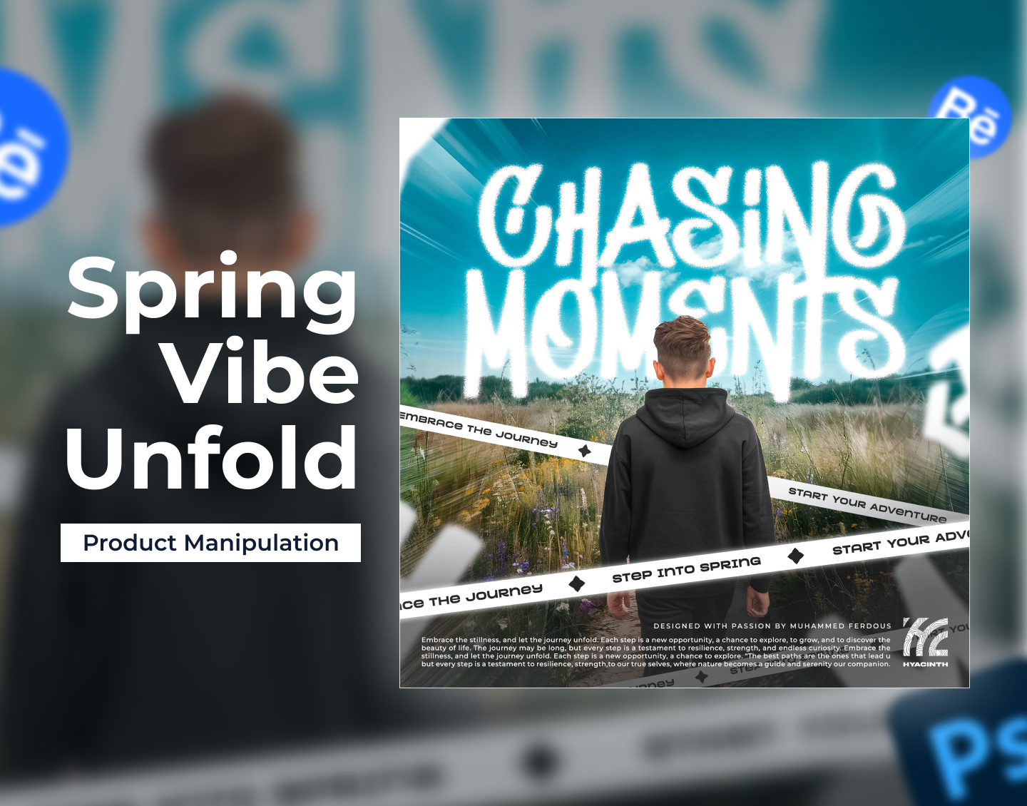 Photo manipulation I Spring Walk: Journey through Nature apparel colorful creative design creative direction design digital art dreamy design graphic design modern design photo manipulation photoshop poster art poster design product design spring spring vibe streetwear typography visual art visual design
