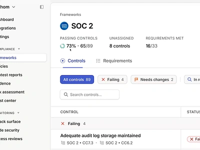 Compliance Framework Details - Tab Navigation blue compliance design figma light mode minimal nav navigation product design saas security sidebar tab nav tabs ui ui design web