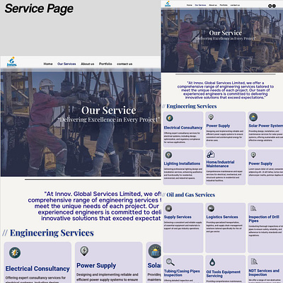 Service page for an Engineering Service Company company website engineering company website engineering website service page website