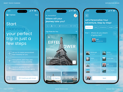 Smart Travel Planning App (Exploration) explore homepage itinerary mobile mobile app planning sky smart travel travel travel app travel planner trip ui ui design uiux