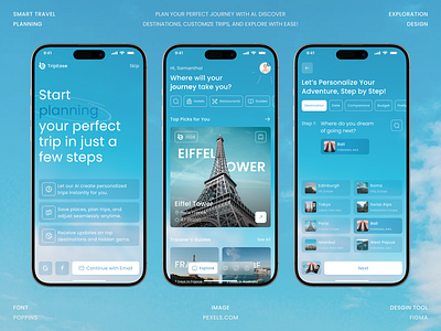 Smart Travel Planning App (Exploration) explore homepage itinerary mobile mobile app planning sky smart travel travel travel app travel planner trip ui ui design uiux