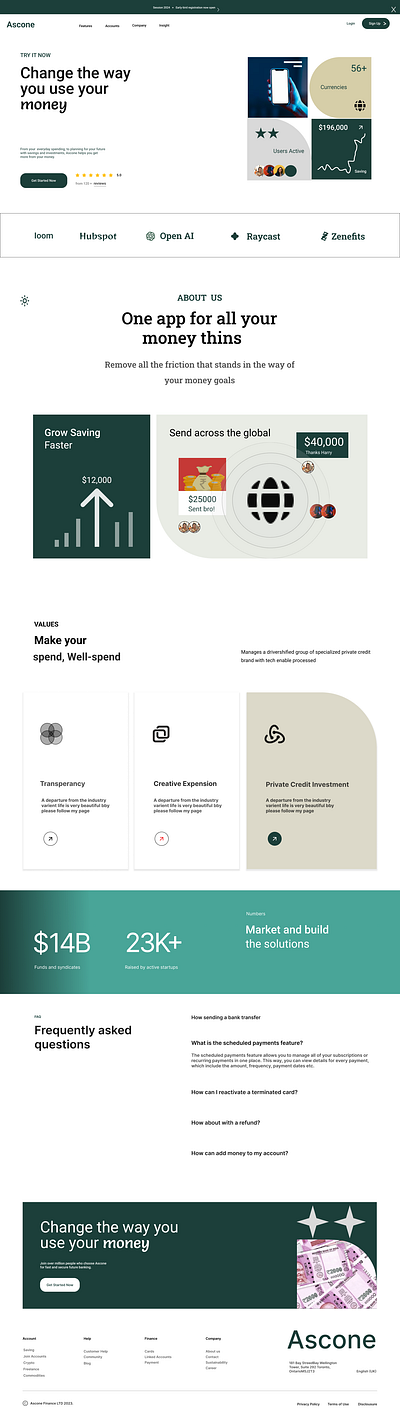 Ascone - Finance Website Design ui