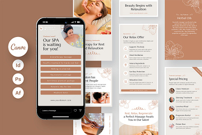 Spa Salon Instagram Canva Templates Social Media Marketing beauty business canva instagram canva template digital products download now envato elements etsy instagram instagram post template instagram stroy template instagram template marketing massage services social media social media marketing social media template spa salon ui design ui template