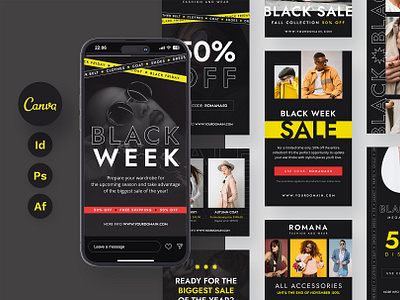 Fashion Black Friday Instagram Templates Social Media Marketing banner template black friday black week canva instagram canva template cyber monday download now envato elements etsy indesign template instagram design instagram marketing instagram post template instagram story template instagram template promotion banner sale social media marketing social media template stories template